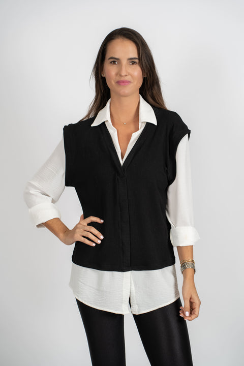 CHALECO/ BLUSA BLANCO NEGRO