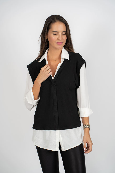 CHALECO/ BLUSA BLANCO NEGRO