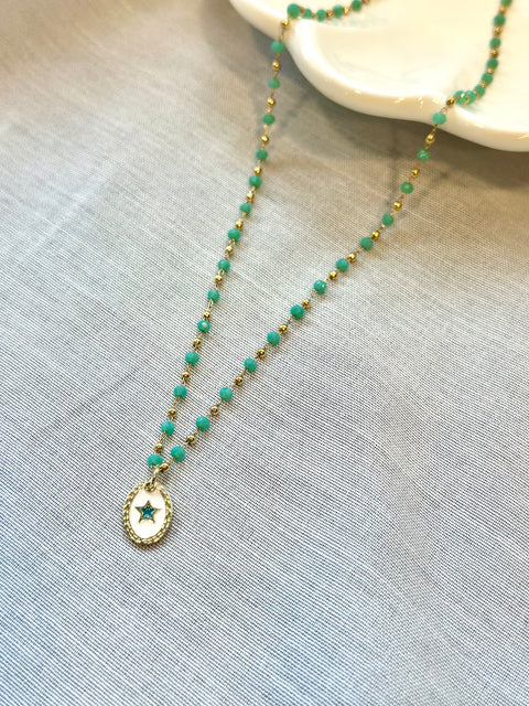 Collar estrella blanco con verde agua