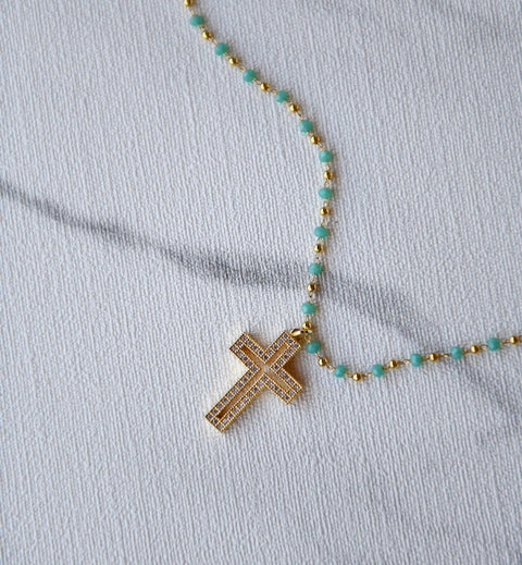 Collar Cruz Brillantes Cadena Celeste