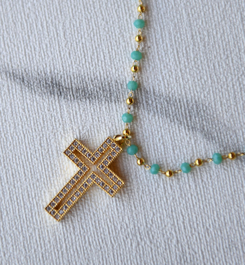Collar Cruz Brillantes Cadena Celeste