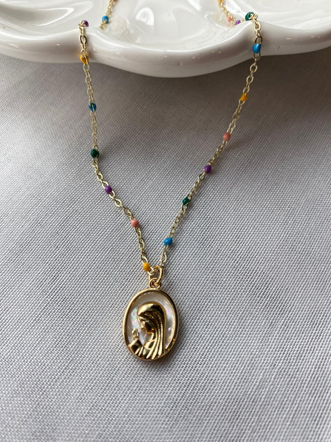 Collar Virgen Nacar Cadena Colores