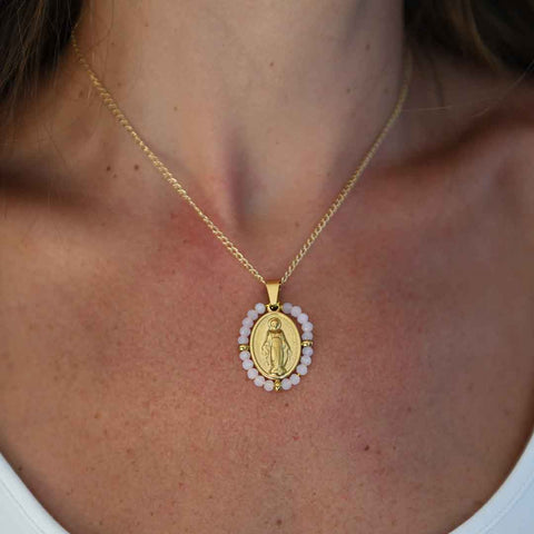 Collar Virgen Piedras Rosadas