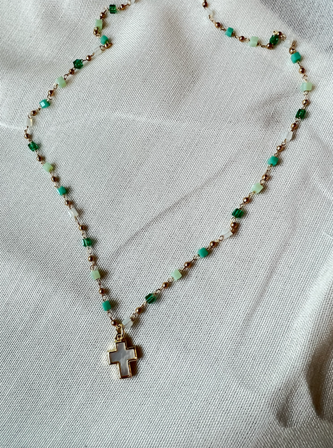 Collar Cruz Nacar Cadena Verde