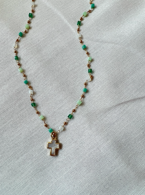 Collar Cruz Nacar Cadena Verde