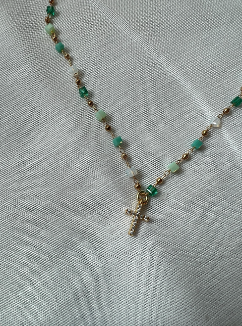 Collar Cruz Circones Cadena Verde