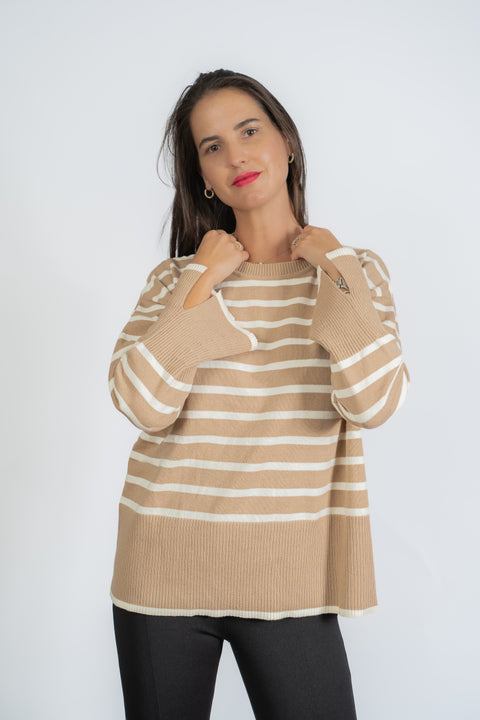 CHALECO LINEAL BEIGE BLANCO