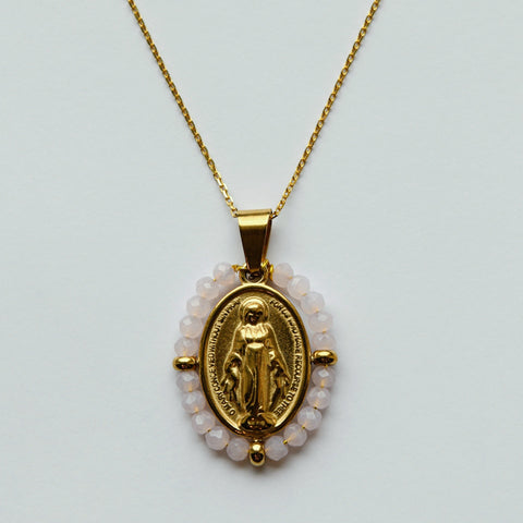 Collar Virgen Piedras Rosadas